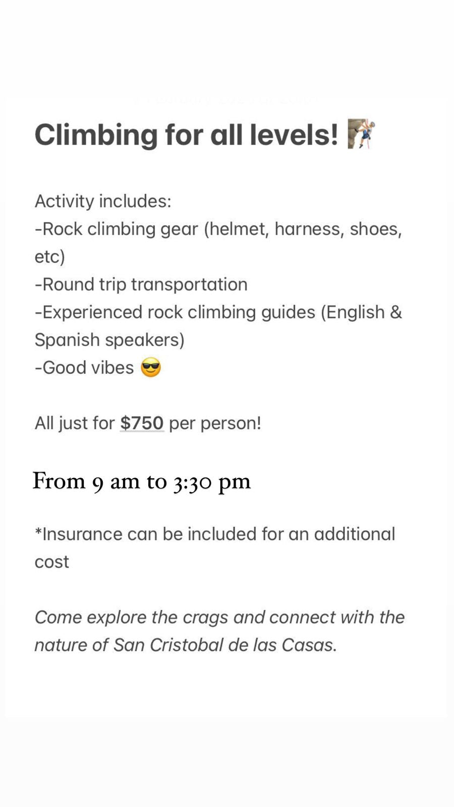 ESCALADA EN ROCA EN SAN CRISTÓBAL